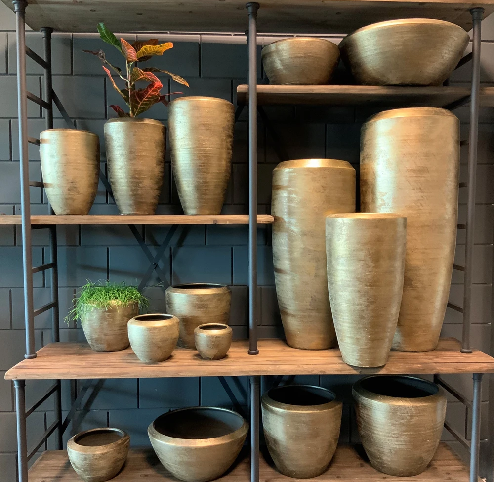 Bloempot Kos Hoog - D26 X H40cm - Goud - Afbeelding 2