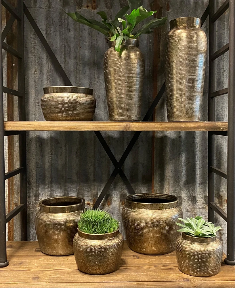 Bloempot Marrakesh Hoog - D19 X H45cm - Zilver Goud - Afbeelding 2