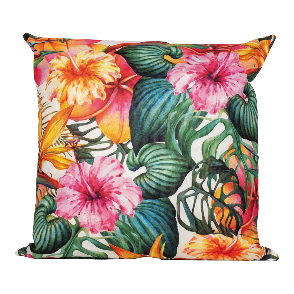 Buitenkussen Bloem Roze/oranje 45x45cm - Tuinkussen