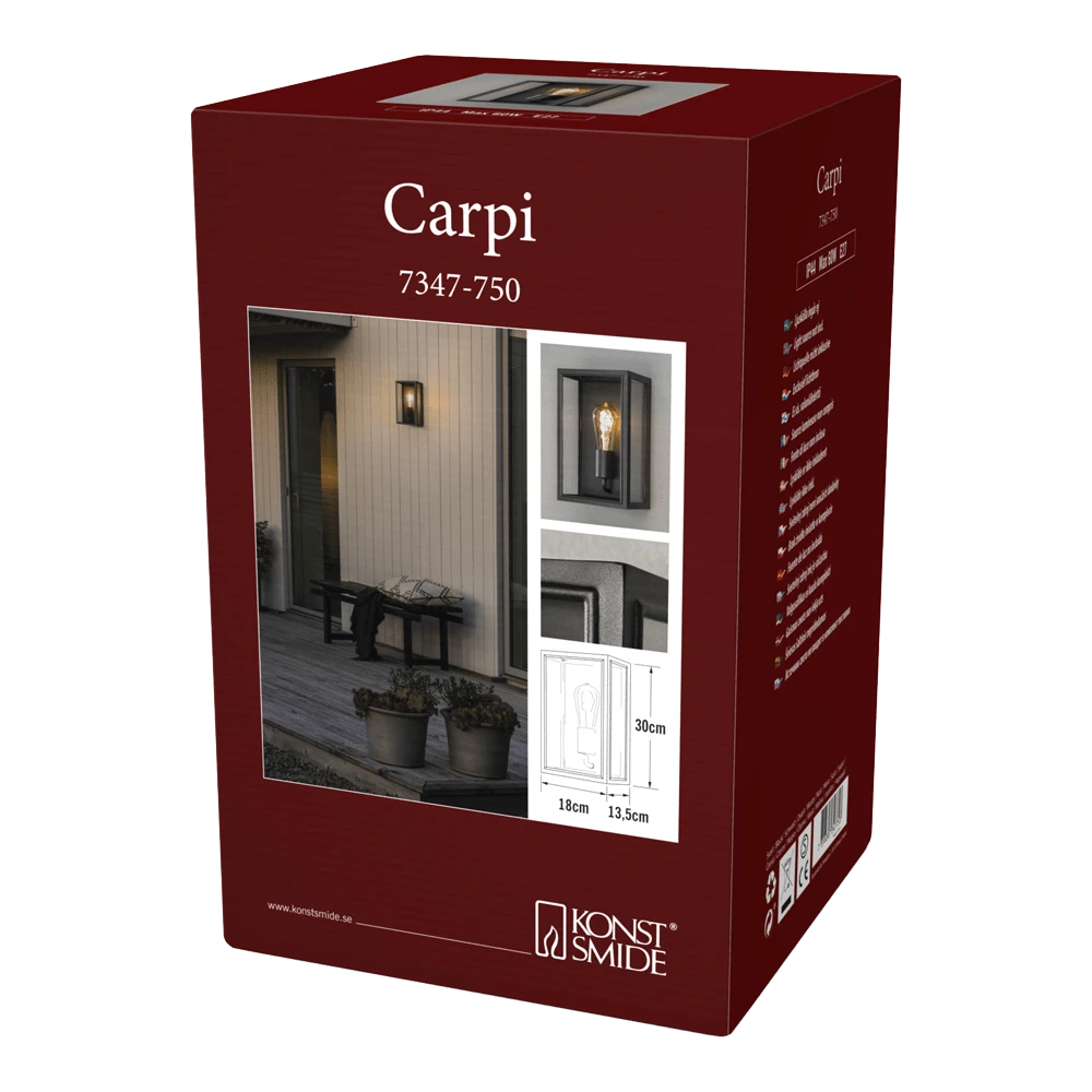 Konstsmide Carpi 230V Wandlamp Flush E27, 12x28cm, Transparant Glas, Max 60W - Afbeelding 5