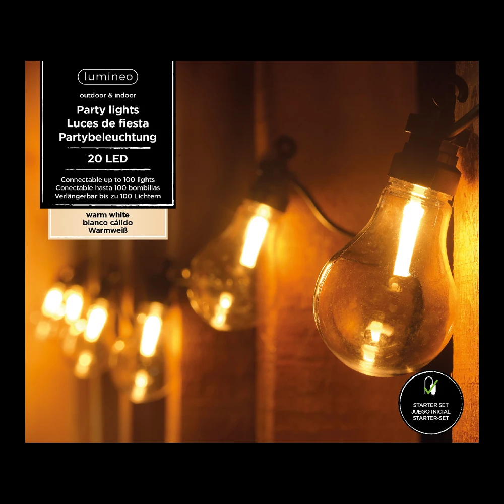 Lumineo Feestverlichting Lichtsnoer - Classic Vorm - 950cm - 20 LEDS - Warm Wit