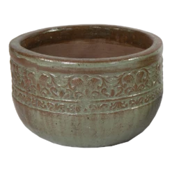 Bloempot Glazed Off Egg Low - D33 X H24cm - Groen