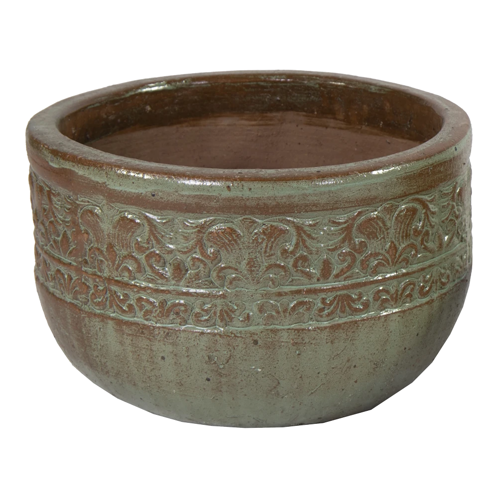 Bloempot Glazed Off Egg Low - D43 X H31cm - Groen