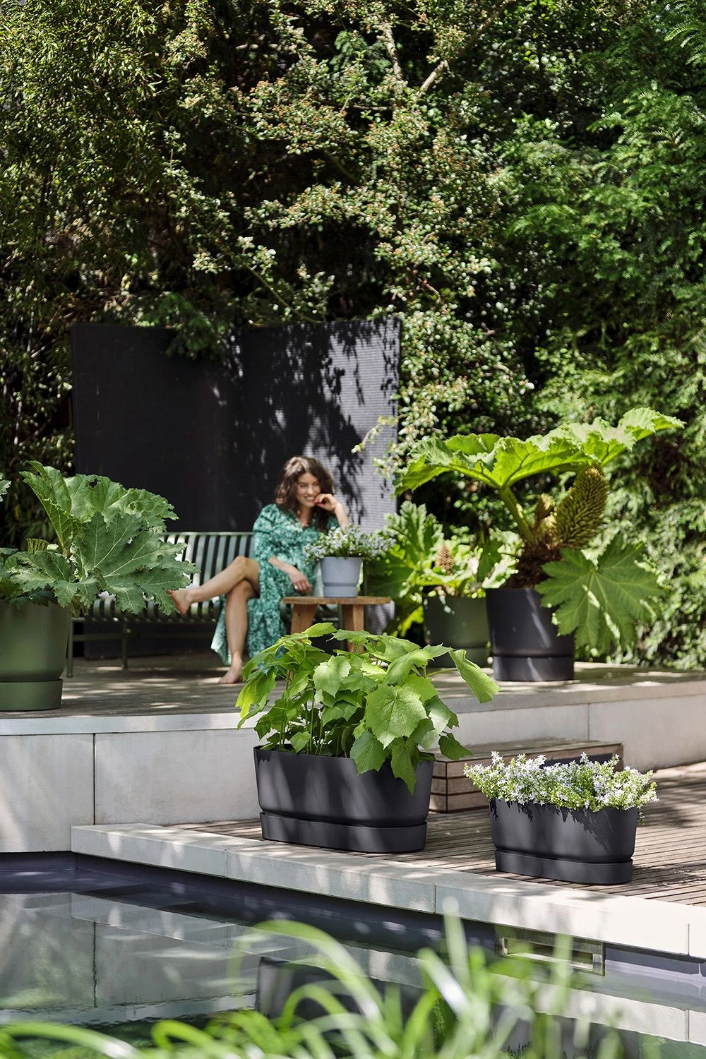 Bloembak Elho Greenville Terrace Long 50cm - Met Wielen - Living Black - Afbeelding 4