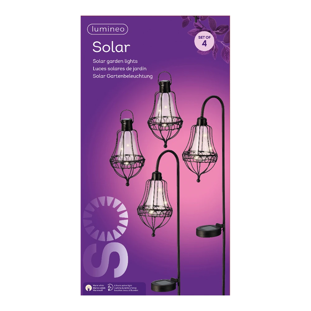 Lumineo Solar Set Met Tuinlamp En Lantaarn - LED - D14.5 X H84cm - Zwart - 4st.