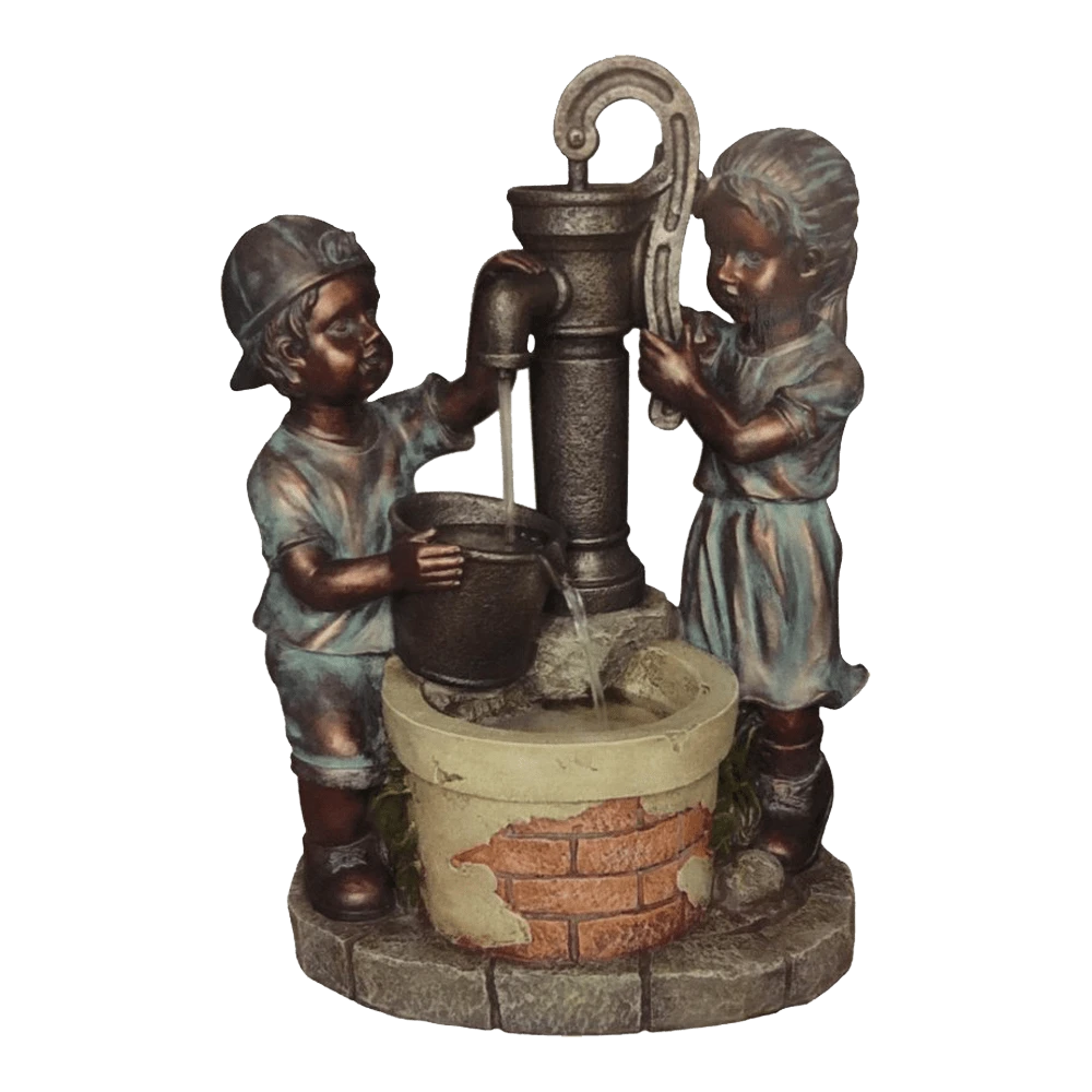 Waterornament Kinderen Aan Pomp - 61,2cmcm Hoog - Polystone